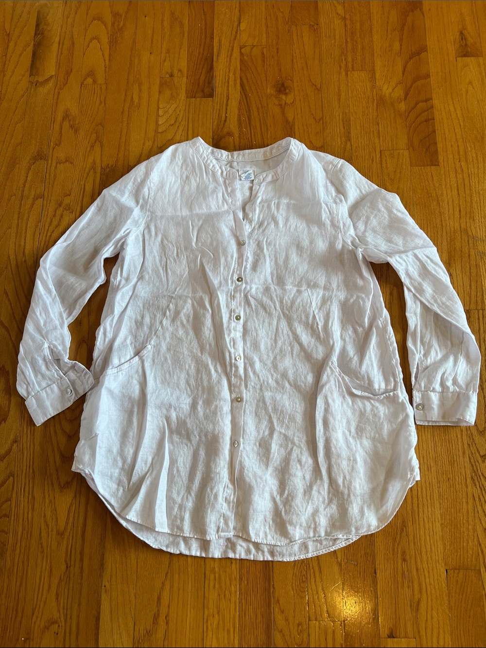 Sigrid Olsen White Linen Buttoned Down Long Top with Pockets Size Medium
